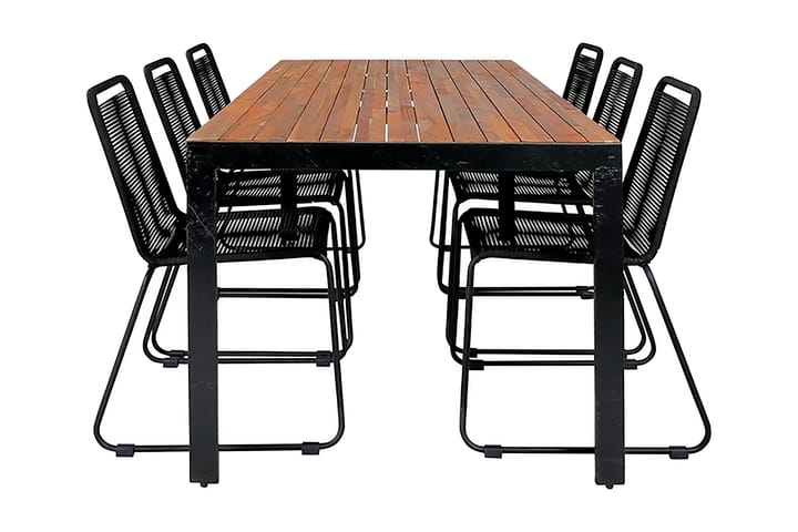 Ruokailuryhmä Bois 205cm 6 Lindos tuolia Musta/Harmaa - Venture Home - Puutarhakalusteet - Terassipöydät - Ruokapöytä terassille
