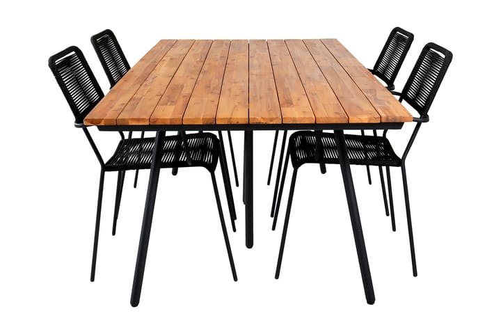 Ruokailuryhmä Chan 200 cm 4 Lindos tuolia Musta - Venture Home - Puutarhakalusteet - Terassiryhmät - Oleskeluryhmät