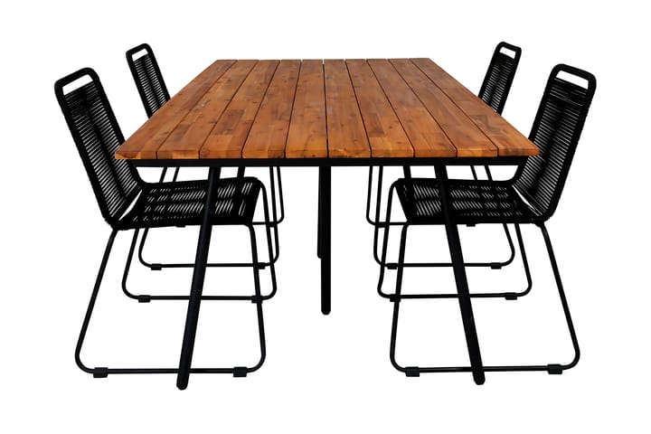 Ruokailuryhmä Chan 200 cm 4 Lindos tuolia Musta/Harmaa - Venture Home - Puutarhakalusteet - Ulkoryhmä - Ruokailuryhmät ulos