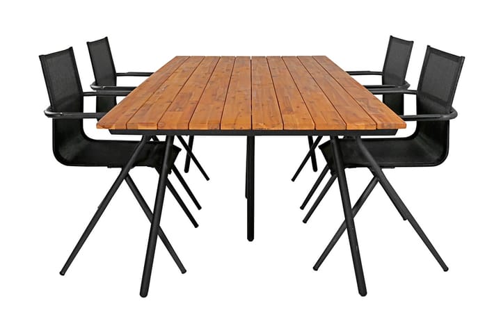 Ruokailuryhmä Chasti 200 cm 4 Alling tuolia - Musta/Akaasia - Puutarhakalusteet - Ulkoryhmä - Ruokailuryhmät ulos
