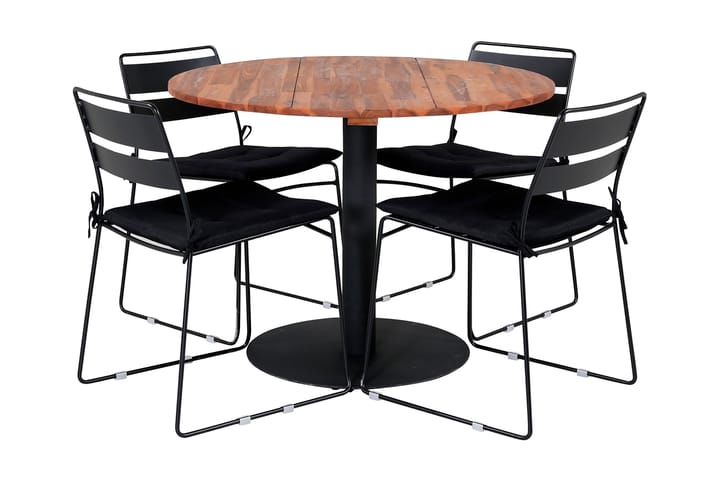 Ruokailuryhmä Collum Pyöreä 100 cm 4 Lizzy tuolia - Musta/Akaasia - Puutarhakalusteet - Ulkoryhmä - Ruokailuryhmät ulos