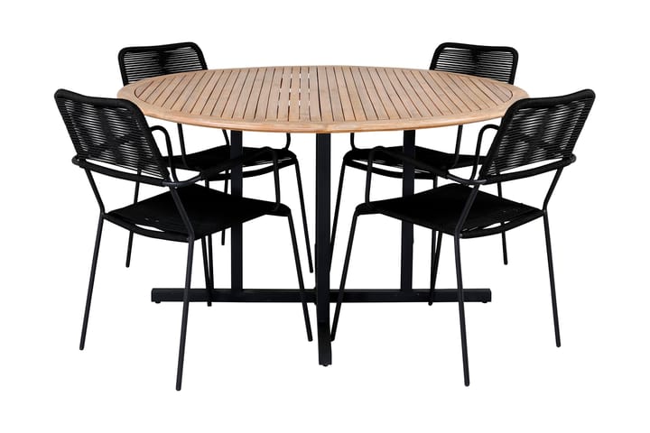 Ruokailuryhmä Crossiant Pyöreä 140 cm + 4 Hochanas tuolia - Musta/Akaasia/Latte - Puutarhakalusteet - Ulkoryhmä - Ruokailuryhmät ulos
