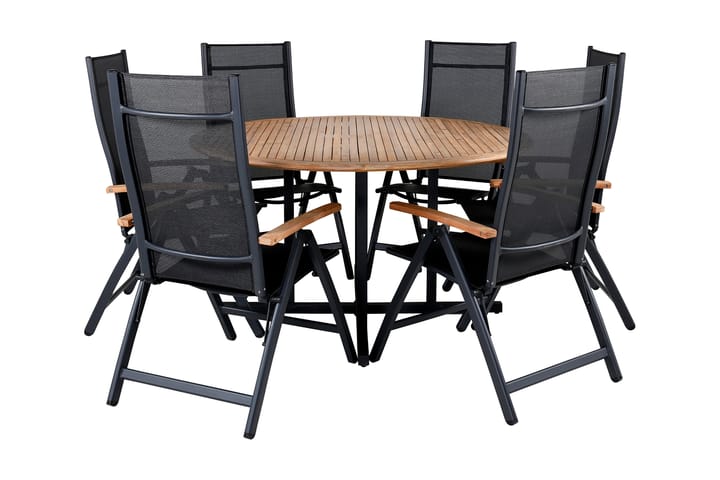 Ruokailuryhmä Cruz Pyöreä 140 cm 6 Panama tuolia Musta/Harma - Venture Home - Puutarhakalusteet - Ulkoryhmä - Ruokailuryhmät ulos