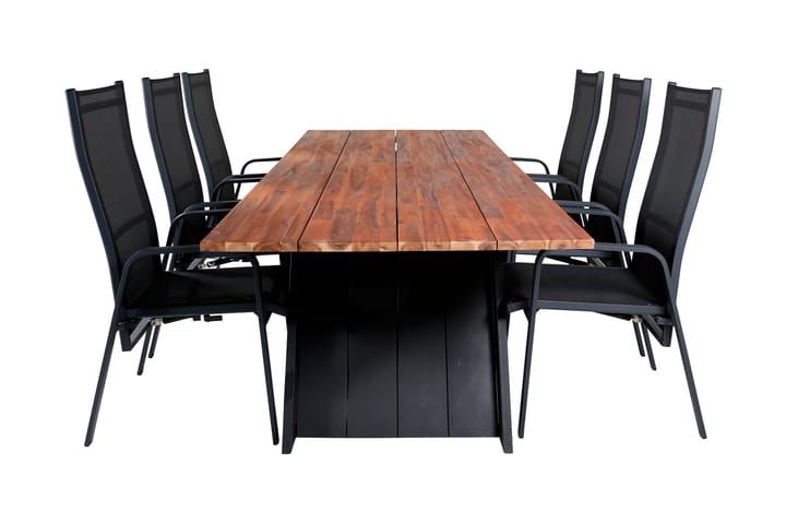 Ruokailuryhmä Domino 250 cm + 6 Copacabana Pinottavaa tuolia - Musta/Akaasia - Puutarhakalusteet - Ulkoryhmä - Ruokailuryhmät ulos