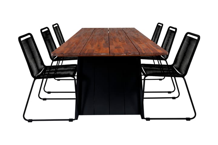 Ruokailuryhmä Domino 250 cm 6 Linero tuolia - Musta/Akaasia - Puutarhakalusteet - Ulkoryhmä - Ruokailuryhmät ulos