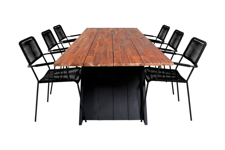 Ruokailuryhmä Doory 250 cm 6 Lindos tuolia Musta/Harmaa - Venture Home - Puutarhakalusteet - Ulkoryhmä - Cafe-ryhmä