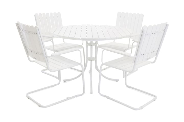 Ruokailuryhmä Ehomba 103 Pyöreä + 4 tuolia - Valkoinen - Puutarhakalusteet - Ulkotilan ruokailuryhmät - Ruokailuryhmät ulos