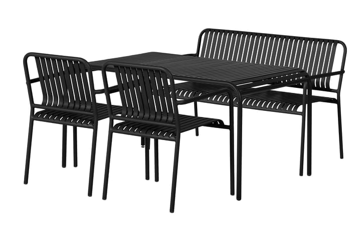 Ruokailuryhmä Gardeno 150 cm + 2 Pinottavaa tuolia+penkki - Musta - Puutarhakalusteet - Tarvikkeet ulos - Muut puutarhatarvikkeet - Ruukut ulkokäyttöön