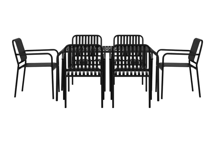 Ruokailuryhmä Gardeno 150 cm + 6 Pinottavaa tuolia - Musta - Puutarhakalusteet - Ulkoryhmä - Ruokailuryhmät ulos