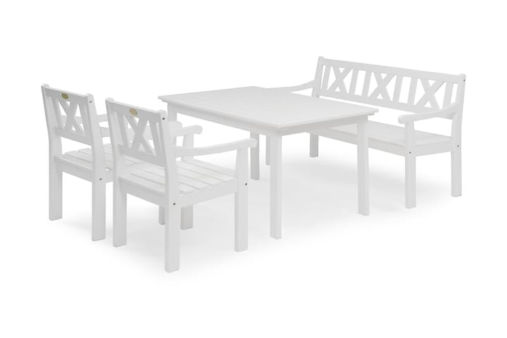 Ruokailuryhmä Hillerstorp Läckö 80x135 + 2 tuolia + Sohva - Valkoinen - Puutarhakalusteet - Pehmusteet - Säätötuolin pehmusteet