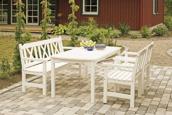 Ruokailuryhmä Hillerstorp Visby 85x150+2 Visby tuolia+Sohva - Valkoinen - Puutarhakalusteet - Terassipöydät - Ruokapöytä terassille