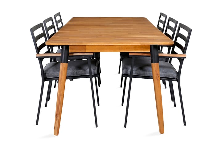 Ruokailuryhmä Julian 210 cm 6 Brasilia tuolia Musta/Harmaa - Venture Home - Puutarhakalusteet - Ulkoryhmä - Ruokailuryhmät ulos
