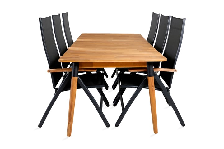 Ruokailuryhmä Julian 210 cm 6 Panama tuolia Musta/Ruskea - Venture Home - Puutarhakalusteet - Ulkoryhmä - Ruokailuryhmät ulos