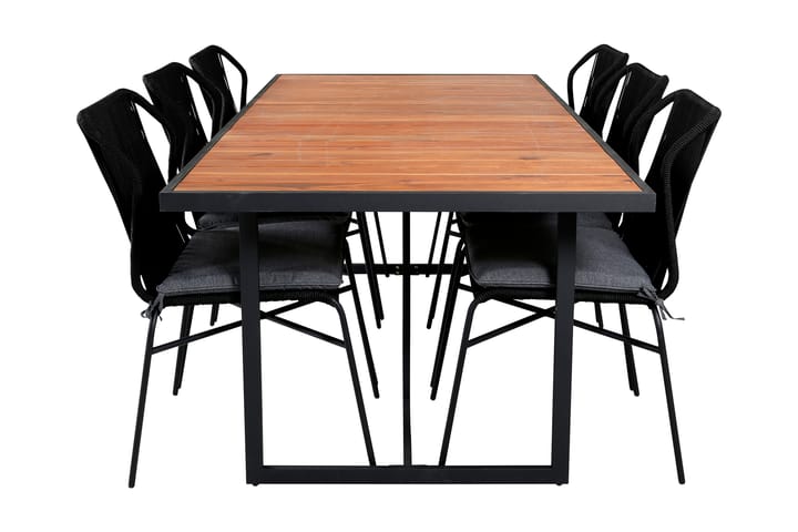 Ruokailuryhmä Khung 200 cm 6 Julian tuolia Musta/Ruskea - Venture Home - Puutarhakalusteet - Ulkoryhmä - Ruokailuryhmät ulos