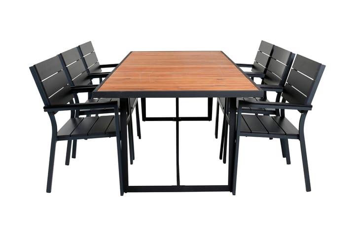 Ruokailuryhmä Khung 200 cm 6 Levels tuolia Musta/Ruskea - Venture Home - Puutarhakalusteet - Ulkoryhmä - Ruokailuryhmät ulos