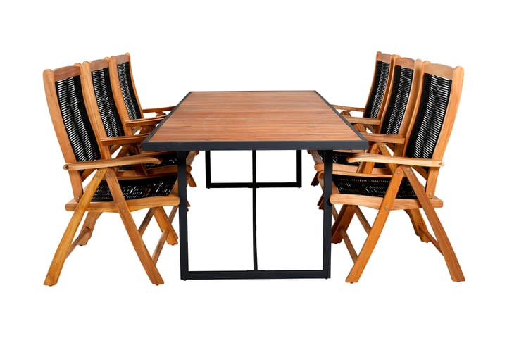 Ruokailuryhmä Khung 200 cm 6 Peter tuolia Musta/Harmaa - Venture Home - Puutarhakalusteet - Ulkoryhmä - Ruokailuryhmät ulos