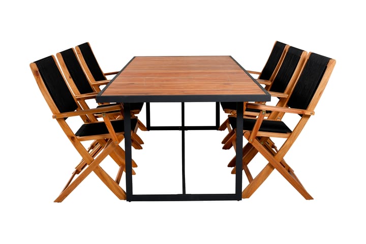 Ruokailuryhmä Khung 200 cm 6 Peter tuolia Musta/Ruskea - Venture Home - Puutarhakalusteet - Ulkoryhmä - Ruokailuryhmät ulos