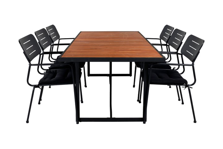 Ruokailuryhmä Kingel 200 cm 6 Nowo tuolia - Musta/Akaasia - Puutarhakalusteet - Ulkoryhmä - Ruokailuryhmät ulos