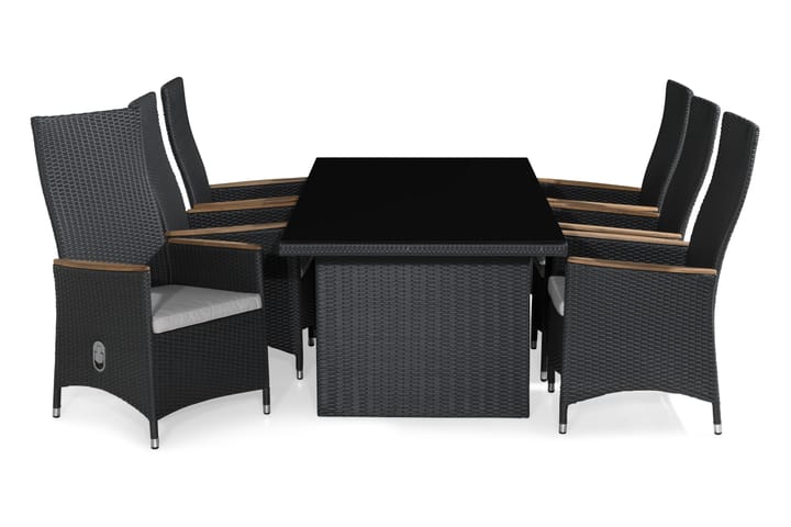 Ruokailuryhmä Majestic 210x100+6 Jenny Lyx tuolia Pehmuste - Musta/Tiikki/L.valk - Puutarhakalusteet - Ulkotilan ruokailuryhmät - Ruokailuryhmät ulos