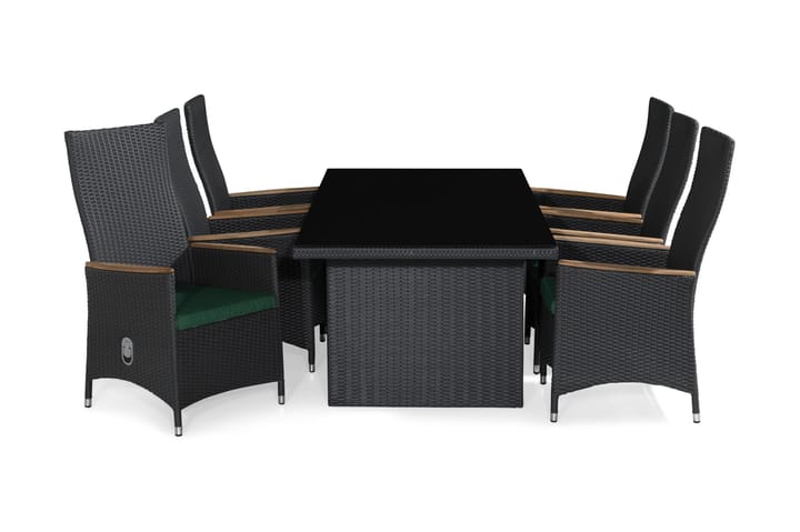 Ruokailuryhmä Majestic 210x100+6 Jenny Lyx tuolia Pehmuste - Musta/Tiikki/Vihreä - Puutarhakalusteet - Ulkotilan ruokailuryhmät - Ruokailuryhmät ulos