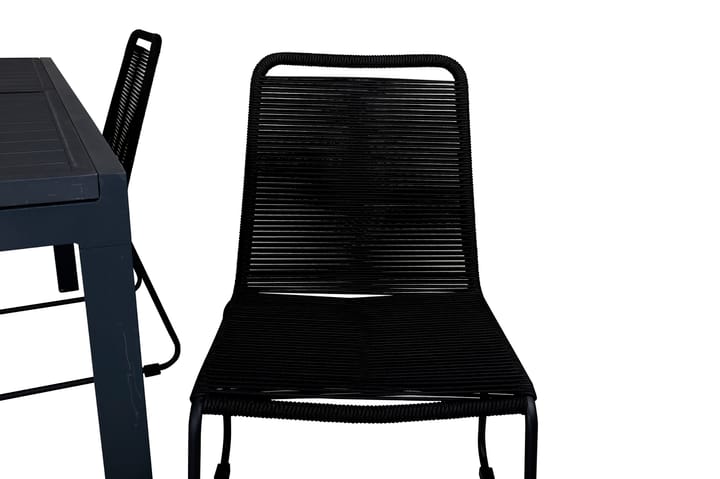 Ruokailuryhmä Marbella 160 cm + 4 Linero tuolia - Musta - Puutarhakalusteet - Ulkoryhmä - Ruokailuryhmät ulos