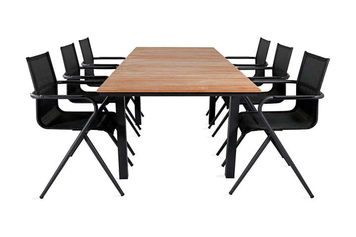Ruokailuryhmä Mexico 160 cm 6 Alling tuolia - Musta / Tiikki - Puutarhakalusteet - Ulkotilan ruokailuryhmät - Ruokailuryhmät ulos