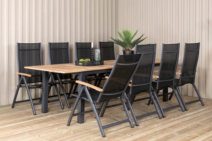Ruokailuryhmä Panama Jatk 224-324 cm 8 tuolia Musta/Ruskea - Venture Home - Puutarhakalusteet - Ulkoryhmä - Ruokailuryhmät ulos