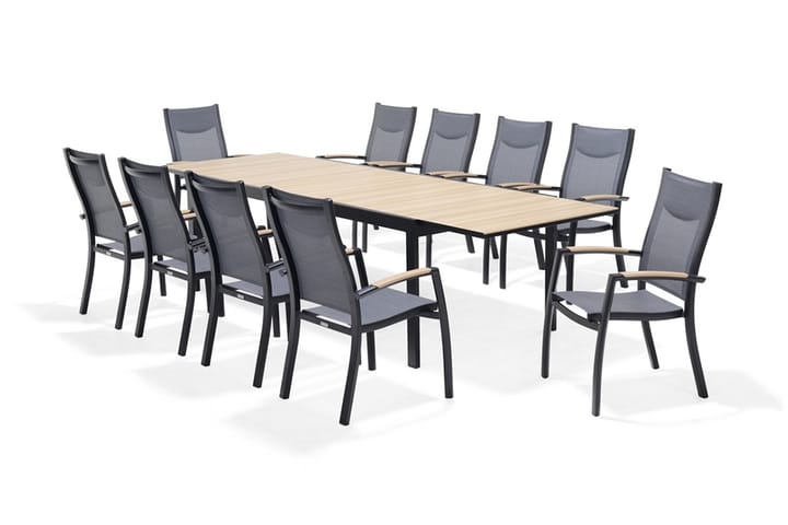 Ruokailuryhmä Panama Jatkettava 211 cm + 10 tuolia - Musta / Keltainen - Puutarhakalusteet - Terassipöydät - Ruokapöytä terassille