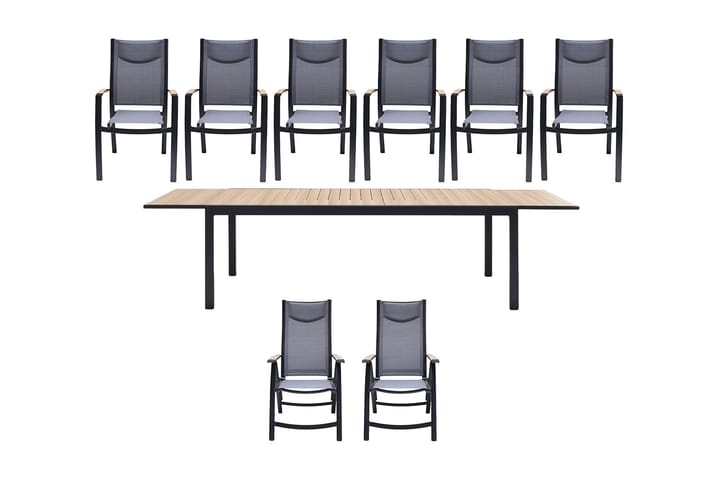 Ruokailuryhmä Panama Jatkettava 211 cm + 6 tuolia + 2 säätöt - Musta / Keltainen - Puutarhakalusteet - Terassipöydät - Ruokapöytä terassille