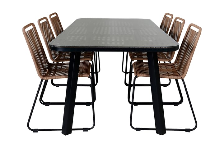 Ruokailuryhmä Paola 200 cm 6 Lindos tuolia Musta/Harmaa - Venture Home - Puutarhakalusteet - Ulkoryhmä - Ruokailuryhmät ulos