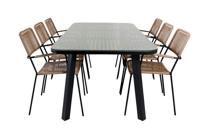 Ruokailuryhmä Paola 200 cm 6 Lindos tuolia Musta/Luonnonväri - Venture Home - Puutarhakalusteet - Ulkoryhmä - Ruokailuryhmät ulos