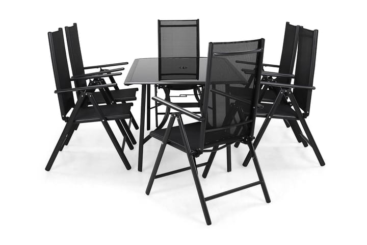 Ruokailuryhmä Primavera 150x90 + 6 tuolia - Musta - Puutarhakalusteet - Ulkoryhmä - Ruokailuryhmät ulos