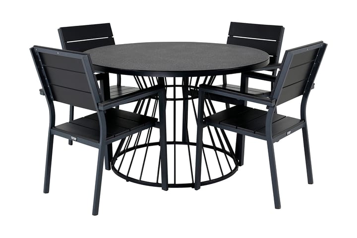Ruokailuryhmä Tropea Pyöreä 110 cm 4 Levels tuolia Musta - Venture Home - Puutarhakalusteet - Tuolit & nojatuolit - Ulkotilan ruokatuoli