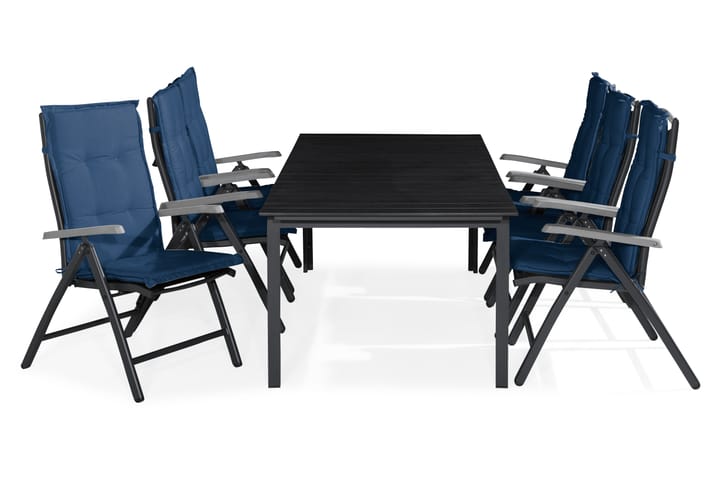 Ruokailuryhmä Tunis 205x90 + 6 Monaco Lyx tuolia Pehmuste - Musta/Harmaa/Sininen - Puutarhakalusteet - Ulkoryhmä - Ruokailuryhmät ulos