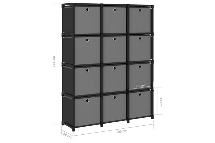 12 kuution esittelyhylly + laatikot musta 103x30x141 cm - Säilytys - Hylly - Hyllyjärjestelmä