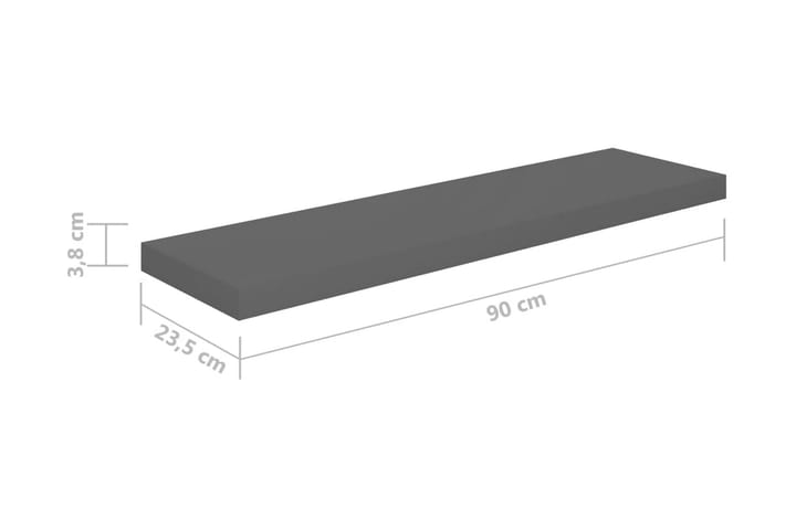 Kelluva seinähylly korkeakiilto harmaa 90x23,5x3,8 cm MDF - Harmaa - Säilytys - Hyllyt
