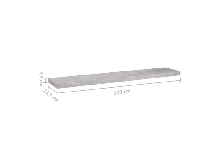 Kelluvat seinähyllyt 2 kpl betoninharmaa 120x23,5x3,8 cm MDF - Harmaa - Säilytys - Hyllyt