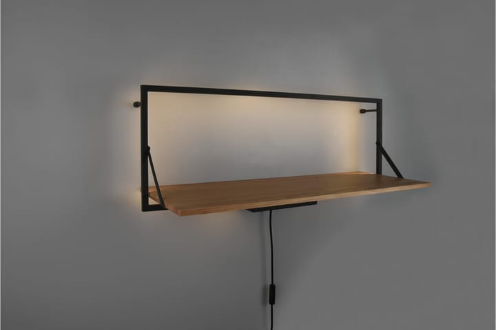Seinähylly Leonie LED-valolla 90x30 cm Puu/Musta - Mirrors and more - Säilytys - Hyllyt