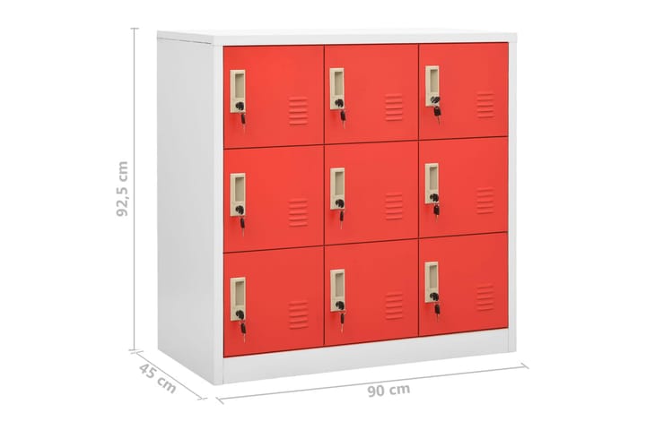 Pukukaappi vaaleanharmaa ja punainen 90x45x92,5 cm teräs - Säilytys - Kaappi - Säilytyskaappi