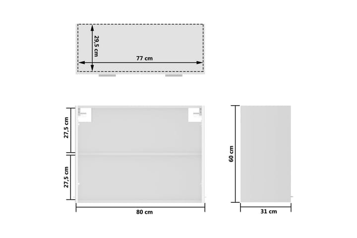 Seinäkaappi lasilla korkeakiilto valkoinen 80x31x60 cm - Valkoinen - Säilytys - Kaappi - Säilytyskaappi