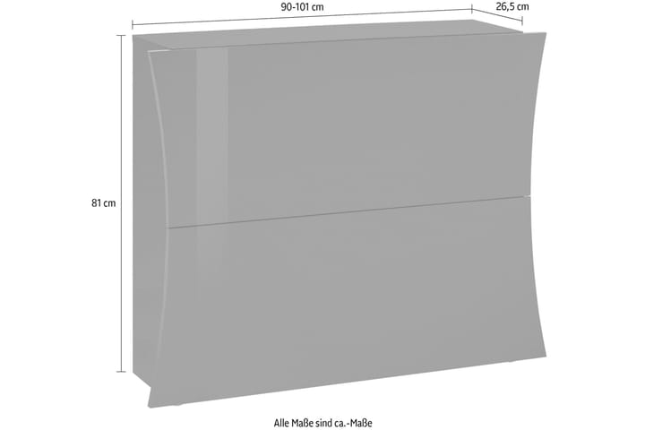 Kenkäkaappi Arconate 101x27 cm 2 ovea - Valkoinen Korkeakiilto - Säilytys - Kenkäsäilytys