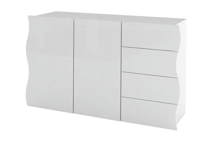 Senkki Ondres 124 cm 2 ovea + 4 laatikkoa - Valkoinen Korkeakiilto - Säilytys - Hyllyt