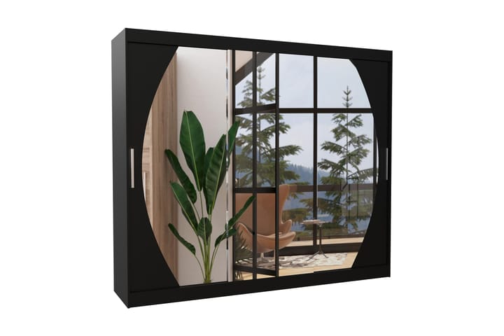 Vaatekaappi peilillä Camana 250x215 cm - Musta - Säilytys - Vaatesäilytys - Vaatekaappi