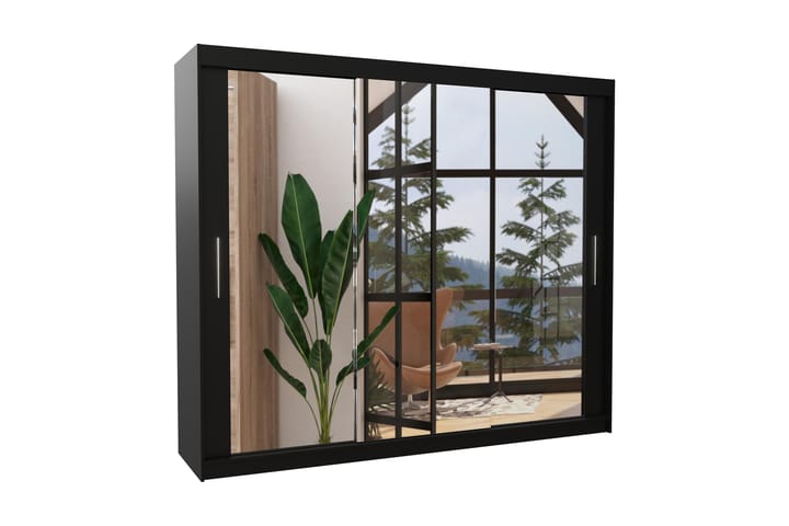 Vaatekaappi peilillä Cessieu 250x215 cm - Musta - Säilytys - Vaatesäilytys - Vaatekaappi