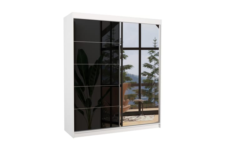Vaatekaappi peilillä Darabani 180x215 cm - Valkoinen/Musta - Säilytys - Vaatesäilytys - Vaatekaappi