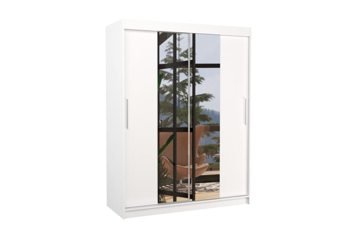 Vaatekaappi peilillä Inessia 150x200 cm - Valkoinen - Säilytys - Vaatesäilytys - Vaatekaappi