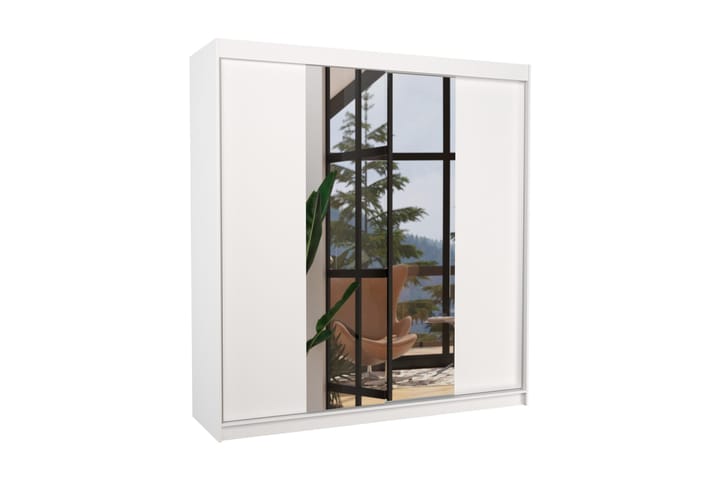 Vaatekaappi peilillä Perquin 200x215 cm - Valkoinen - Säilytys - Vaatesäilytys - Vaatekaappi