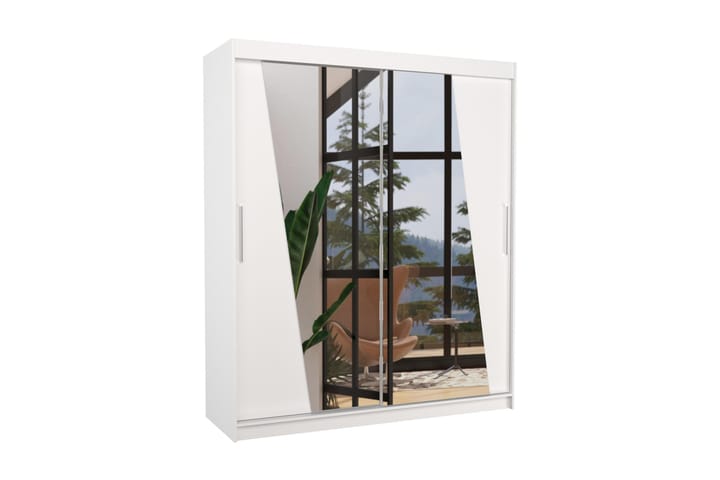 Vaatekaappi peilillä Pretara 180x215 cm - Valkoinen - Säilytys - Vaatesäilytys - Vaatekaappi