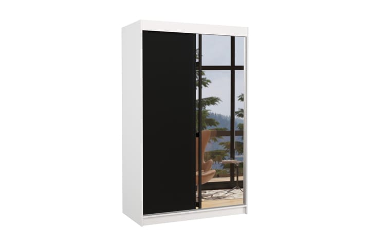 Vaatekaappi peilillä Rahwali 120x200 cm - Valkoinen/Musta - Säilytys - Vaatesäilytys - Vaatekaappi