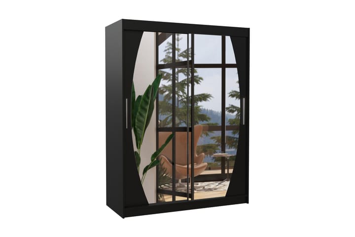 Vaatekaappi peilillä Vercol 150x200 cm - Musta - Säilytys - Vaatesäilytys - Vaatekaappi - Vaatekaapin ovi - Vaatekaapin liukuovi